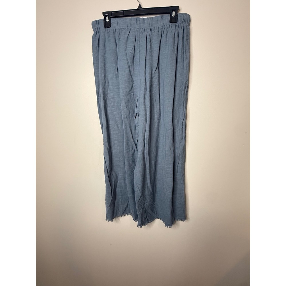 Gigio Plus Frayed Wide Leg Pants Blue Cotton Elastic Drawstring Waist XL - Picture 4 of 7